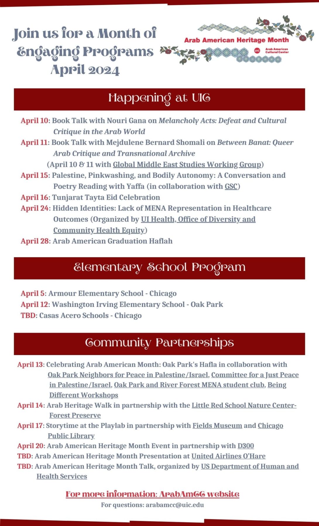 Arab American Heritage Month events flyer